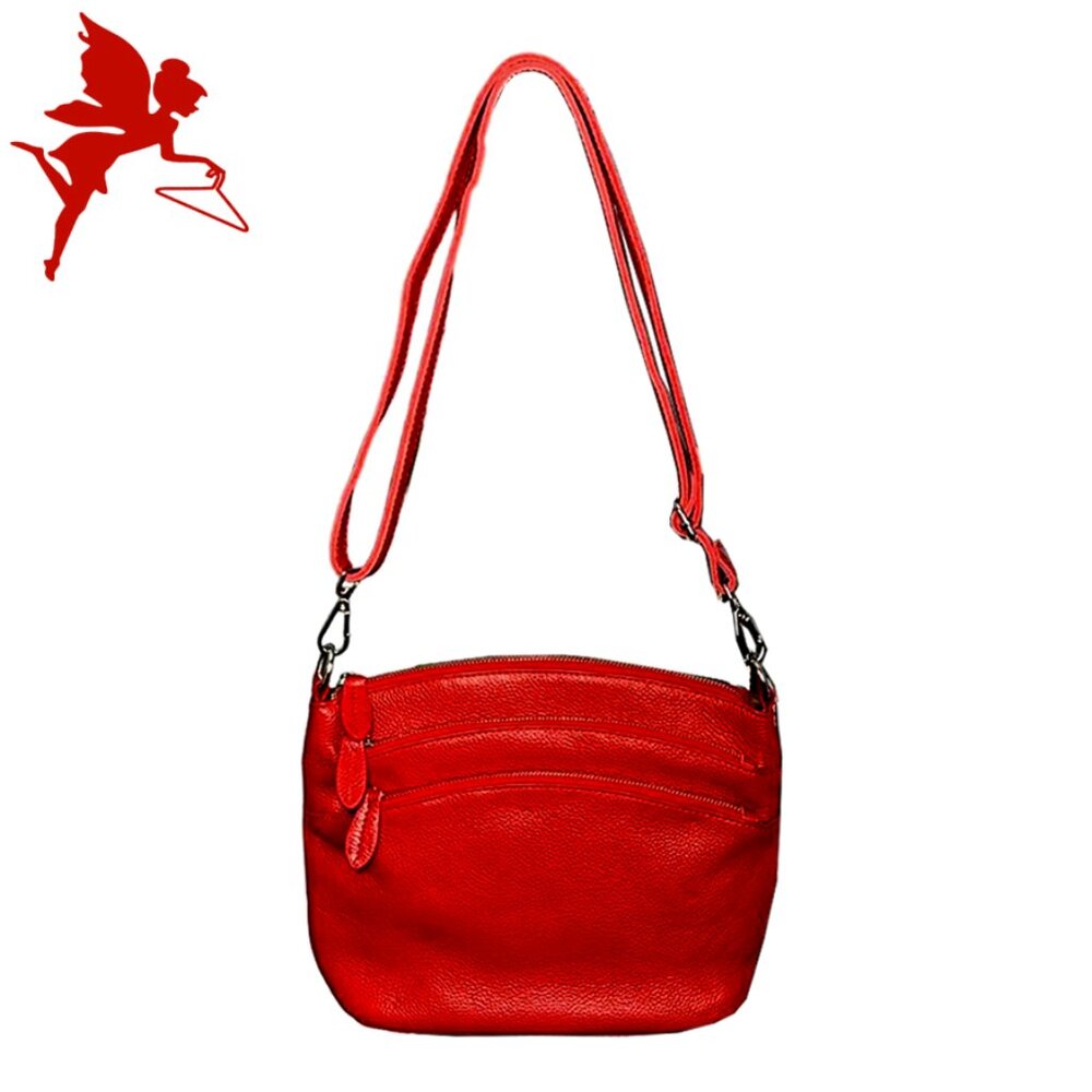 HESHE Red Leather Multi Zippered Pocket Crossbody Bag